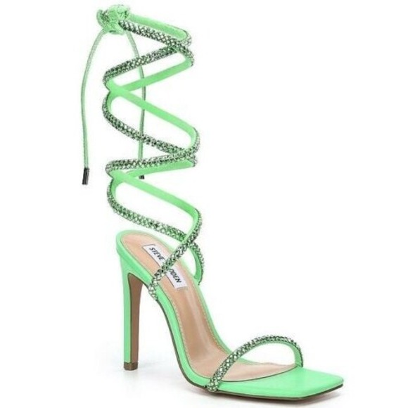 Steve Madden Uplift-R Green Rhinestone Strappy Square Stiletto Heel Sandal 8.5 - Picture 8 of 8